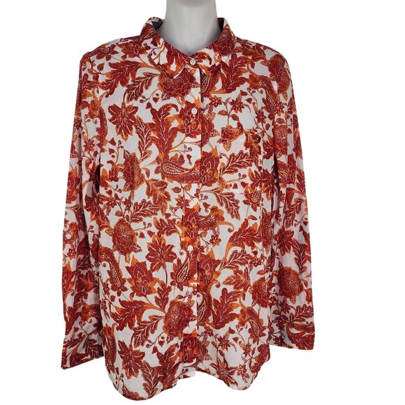 Tommy Hilfiger Womens Shirt Cotton Batik Floral Roll Tab Sleeve Pocket Medium - Picture 1 of 12
